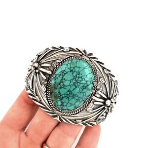 Vintage Sterling Silver Native American Large Cuff Bracelet Turquoise Signed ADC